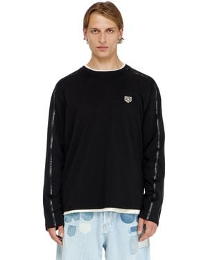 DIESEL Long-Sleeve T-Shirt With Tonal Trims - Black