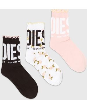 DIESEL Three-Pack Socks With Ruffled Edge - White
