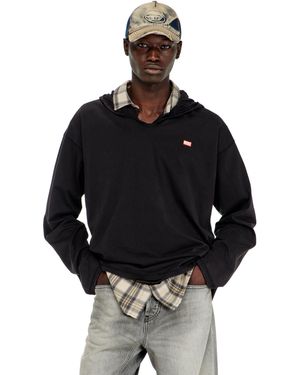 DIESEL Long-Sleeve T-Shirt With Flannel Hood - Black