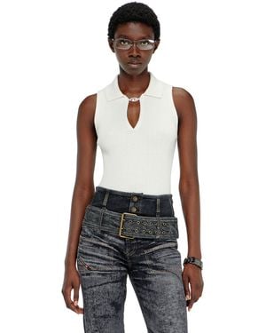 DIESEL Sleeveless Rib-Knit Polo Top - White