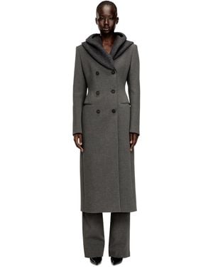 DIESEL Long Hourglass Coat With Knitted Cowl Hood - Black