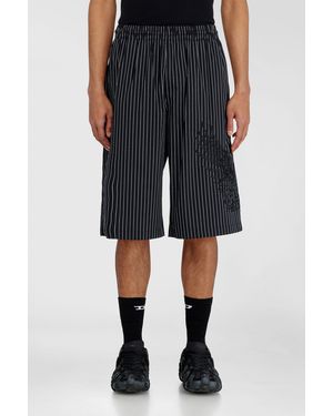 DIESEL Pinstripe Shorts With Phoenix Embroidery - Black