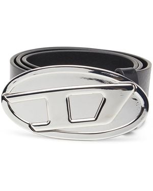 DIESEL 4cm Leather Belt With Rhinestone Oval D Buckle in
