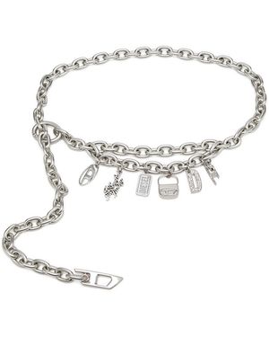 DIESEL 1cm Chain Belt With Logo Charms - Metallic