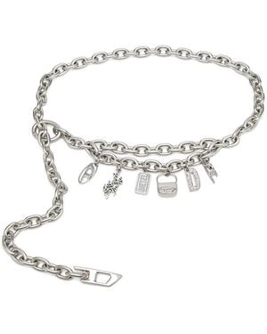DIESEL 1cm Chain Belt With Logo Charms - Metallic