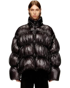 DIESEL Hooded Down Jacket With Bubble Effect - Black