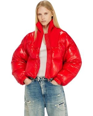 DIESEL Chaqueta Acolchada Down En Ripstop Con Cuello De Punto - Rojo