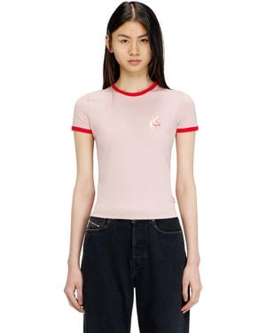 DIESEL Slim T-Shirt With Pig Print - Red