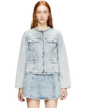 DIESEL Jacke Aus Grafischem Denim Mit Kristallen - Blau
