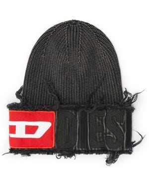 DIESEL Denim Effect Beanie With Bold Patch Detail - Black