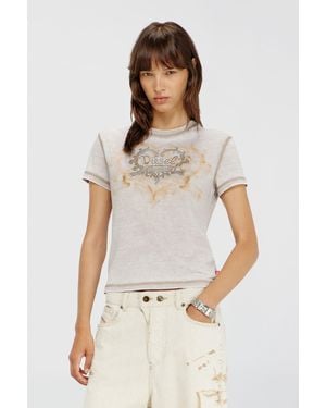 DIESEL Jersey T-Shirt With Rhinestones And Burnout Effect - White