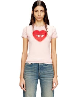 DIESEL Slim T-Shirt With Heart Print And Studs - Red