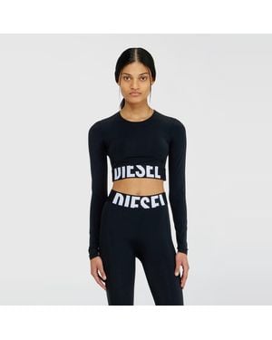 DIESEL Microfibre Crop Top With Cut-Off Logo - Black