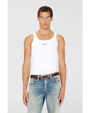 DIESEL Slim Cotton Tank With Oval D Logo - White