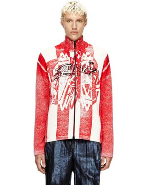 DIESEL Inside-Print Striped Zipped Cardigan - Red
