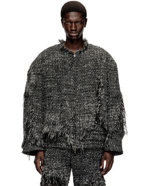 DIESEL Layered Jacket In Destroyed Bouclé - Black