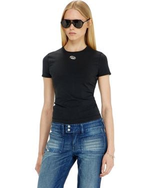 DIESEL Schmal Geschnittenes T-Shirt Mit Metallischem Oval D - Blau