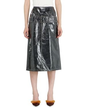 DIESEL Patent-Leather Midi Skirt With Belt - Black