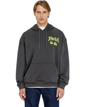 DIESEL Cotton Hoodie With Flocked Graphics - Grey