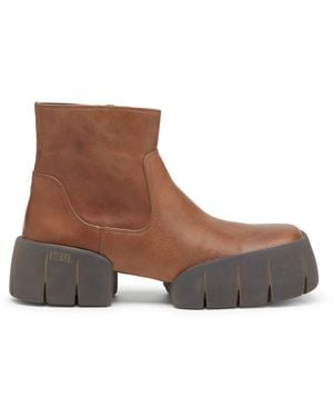 DIESEL D-Tex-Oiled Leather Ankle Boots With Split Sole - ブラウン