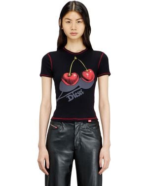 DIESEL Slim Cotton T-Shirt With Cherry Print - Black