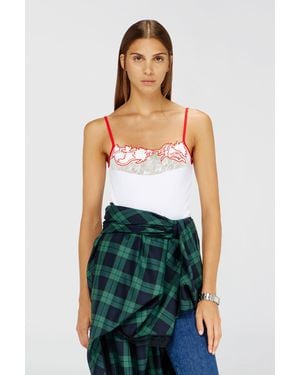 DIESEL Ribbed Camisole With Floral Outline Embroidery - Green