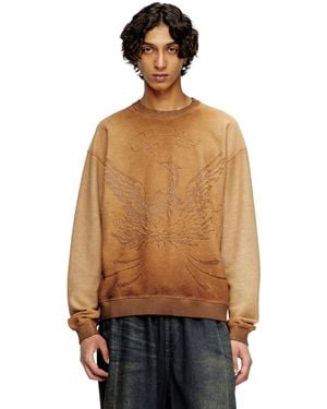 DIESEL Faded Sweatshirt With Devoré Phoenix Logo - Natural