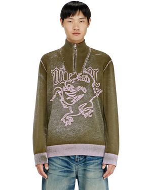 DIESEL Treated Half-Zip Jumper With Griffin Motif - Green