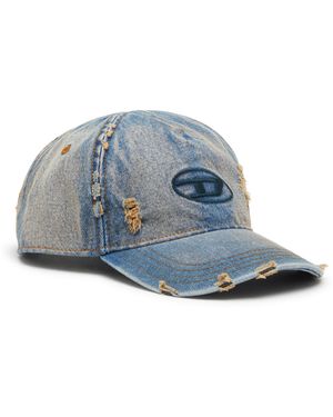 DIESEL Denim Cap With Frayed Details And Embroidered Logo - Blue