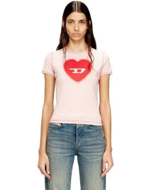 DIESEL Slim T-Shirt With Heart Print And Studs - Red