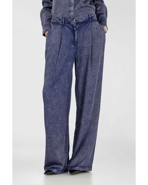 DIESEL Pantalón Wide Leg De Viscosa Efecto Denim - Azul