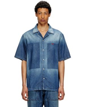 DIESEL Camicia Bowling Con Denim A Contrasto - Blu