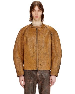 DIESEL Cazadora Biker De Cuero Agrietado Con Mangas Tipo Capullo - Marrón