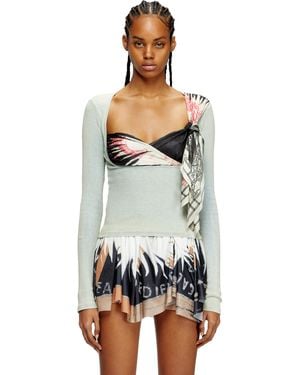 DIESEL Rib Top With Draped Bandana Bust - ホワイト