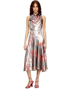 DIESEL Metallic Midi Dress With Rose Print - White