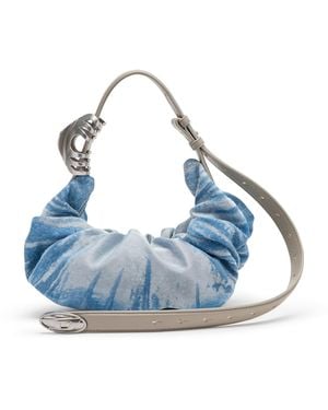 DIESEL Grab-D-Bolso Hobo Pequeño En Denim Satinado Arrugado - Azul