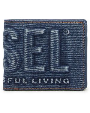 DIESEL Bi-fold Wallet In Logo-embossed Denim - Blue