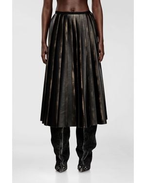 DIESEL Distressed Pleated Midi Skirt - Black