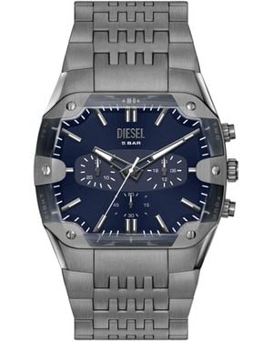 DIESEL Spiked Cushion Gunmetal Stainless Steel Watch - Blue