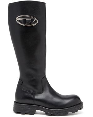 DIESEL D-Hammer-Leather Knee-High Boots - Black