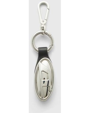 DIESEL Metal Keyring With Oval Plaque - White