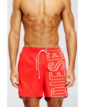 DIESEL Swim Shorts With Oversized Logo Print - Red