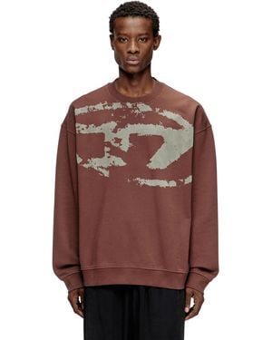 DIESEL Cotton Sweatshirt With Flocked Oval D - Red