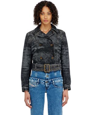 DIESEL Cropped Denim Jacket With Belt - Blue