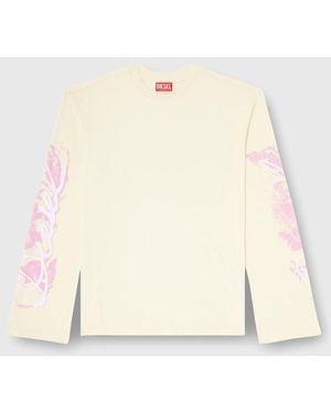 DIESEL Long-Sleeve T-Shirt With Graphic Prints And Crystals - White