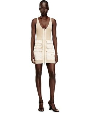 DIESEL Rib-Knit Short Dress With Cargo Pockets - Natural