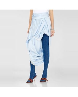 DIESEL Draped Satin Midi Skirt With Lace Trim - Blue
