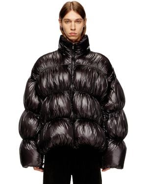 DIESEL Hooded Down Jacket With Bubble Effect - Black