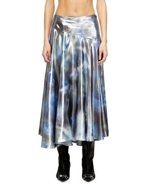 DIESEL Metallic Midi Skirt With Blurred Rose Print - Blue