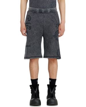 DIESEL Mesh Cotton Sweatshorts With Prints - Blue